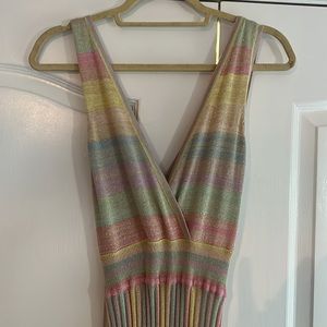 Love Shack Fancy long cocktail dress, muted pastels